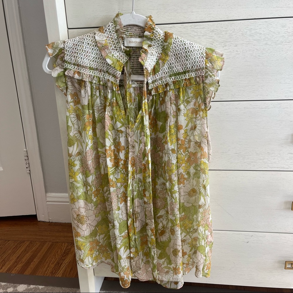 Zimmerman Silk Floral Tie Neck Blouse. Size 0
